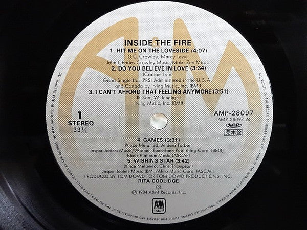 Rita Coolidge - Inside The Fire (Vinyl, LP, Album, Promo) Very Good (VG) / Very Good (VG)
