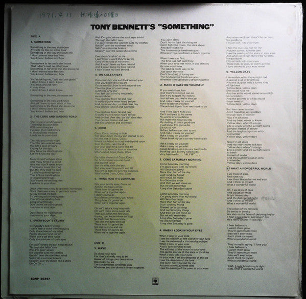 Tony Bennett - Tony Bennett's Something (Vinyl, LP, Album) Very Good Plus (VG+) / Very Good Plus (VG+)