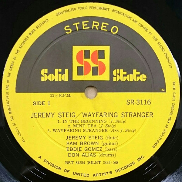 Jeremy Steig - Wayfaring Stranger (Vinyl, LP, Album) Good Plus (G+) / Poor (P)