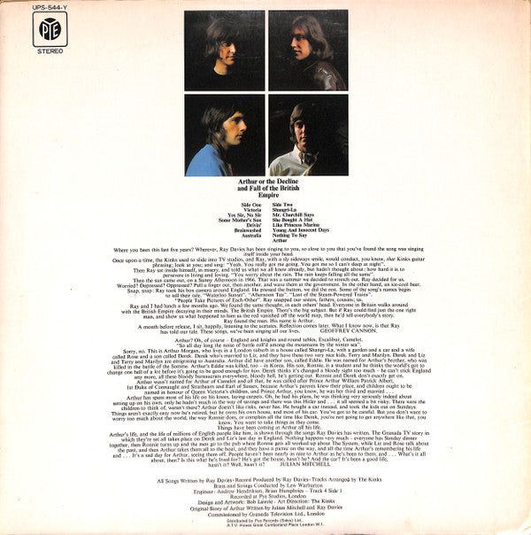 The Kinks - Arthur Or The Decline And Fall Of The British Empire (Vinyl, LP, Stereo, Album) Very Good Plus (VG+) / Very Good (VG)