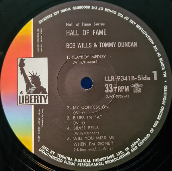 Bob Wills & Tommy Duncan - Hall Of Fame (2xVinyl, LP, Compilation) Very Good (VG) / Very Good Plus (VG+)