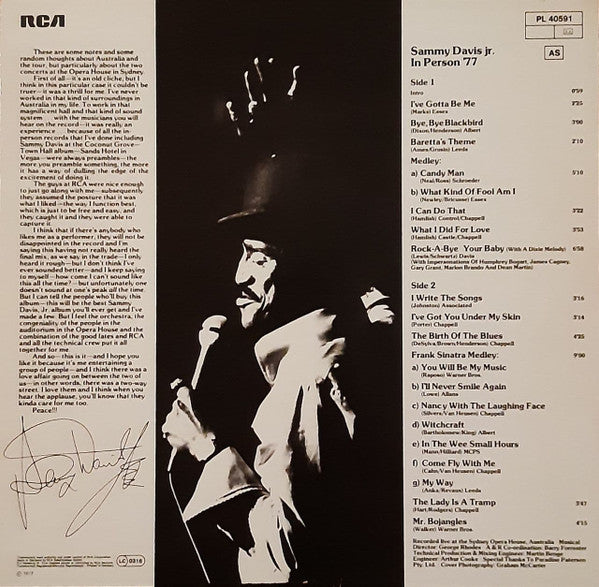 Sammy Davis Jr. - In Person '77 (Vinyl, LP, Album, Stereo) Very Good Plus (VG+) / Very Good (VG)