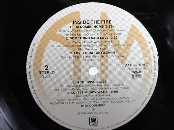Rita Coolidge - Inside The Fire (Vinyl, LP, Album, Promo) Very Good (VG) / Very Good (VG)