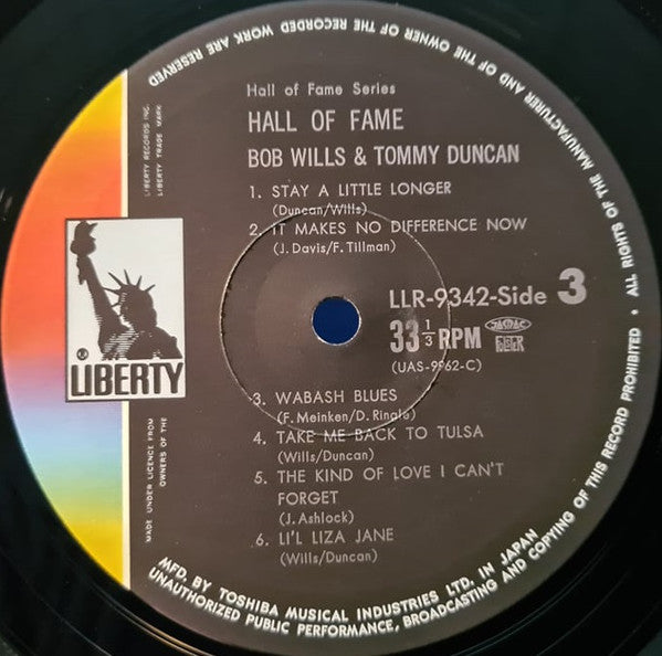 Bob Wills & Tommy Duncan - Hall Of Fame (2xVinyl, LP, Compilation) Very Good (VG) / Very Good Plus (VG+)