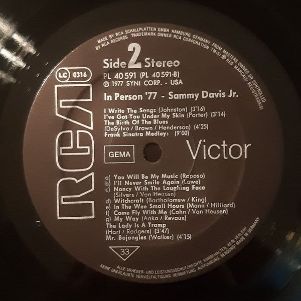 Sammy Davis Jr. - In Person '77 (Vinyl, LP, Album, Stereo) Very Good Plus (VG+) / Very Good (VG)