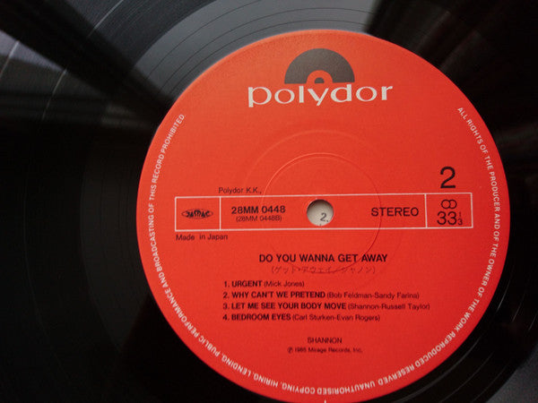 Shannon - Do You Wanna Get Away (Vinyl, LP, Album) Very Good Plus (VG+) / Very Good (VG)
