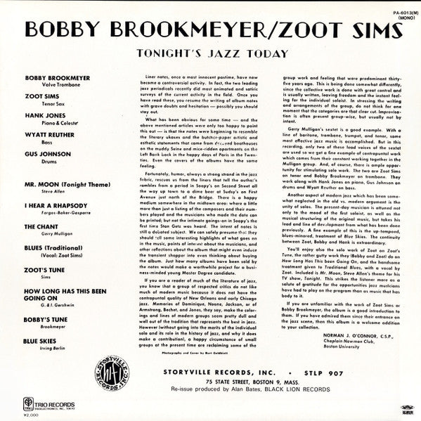 Zoot Sims - Tonite's Music Today (Vinyl, LP, Album, Reissue, Mono)