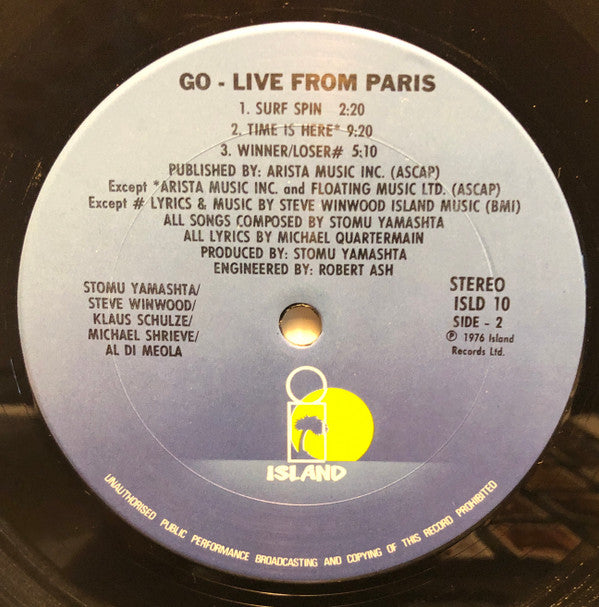 Stomu Yamashta's Go - Go Live From Paris (2xVinyl, LP, Album) Very Good (VG) / Good Plus (G+)