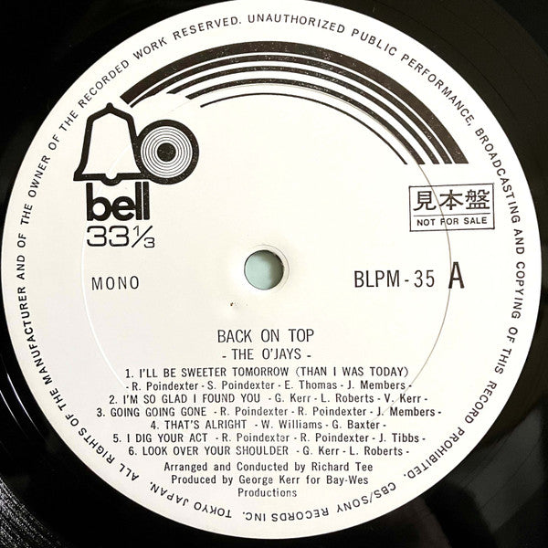 The O'Jays - Back On Top (Vinyl, LP, Album, Promo, Reissue, Mono) Very Good Plus (VG+) / Very Good (VG)