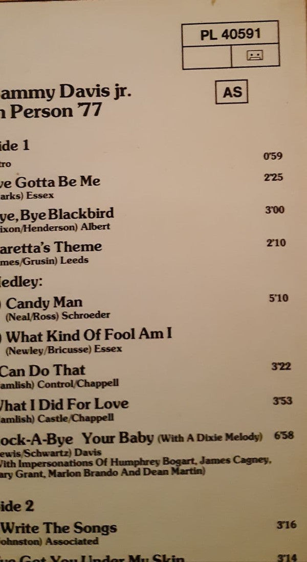 Sammy Davis Jr. - In Person '77 (Vinyl, LP, Album, Stereo) Very Good Plus (VG+) / Very Good (VG)