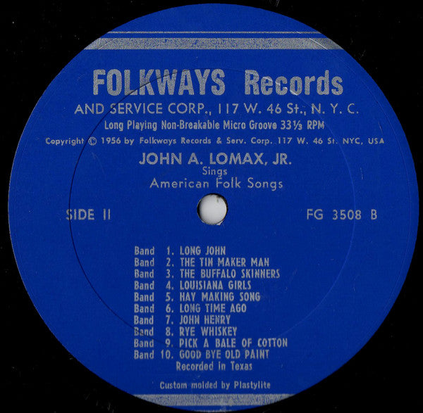 John A. Lomax, Jr. - Sings American Folksongs (Vinyl, LP, Album) Very Good Plus (VG+) / Very Good Plus (VG+)
