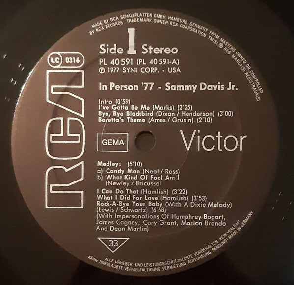 Sammy Davis Jr. - In Person '77 (Vinyl, LP, Album, Stereo) Very Good Plus (VG+) / Very Good (VG)