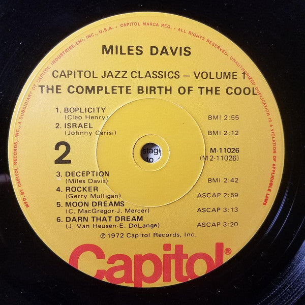 Miles Davis And His Orchestra - Capitol Jazz Classics Volume 1 The Complete Birth Of The Cool (Vinyl, LP, Compilation, Reissue, Mono) Very Good Plus (VG+) / Very Good Plus (VG+)