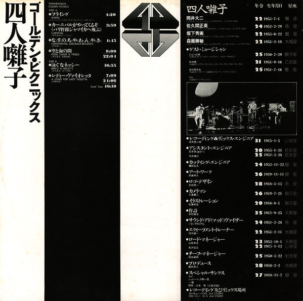 四人囃子 - Golden Picnics = ゴールデン・ピクニックス (Vinyl, LP, Album, Stereo) Good Plus (G+) / Very Good (VG)