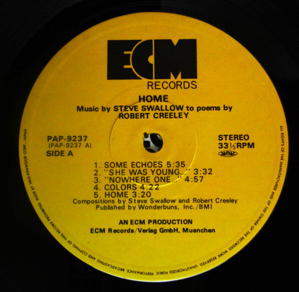 Steve Swallow - Home · Music By Steve Swallow To Poems By Robert Creeley (Vinyl, LP, Album) Near Mint (NM or M-) / Very Good Plus (VG+)