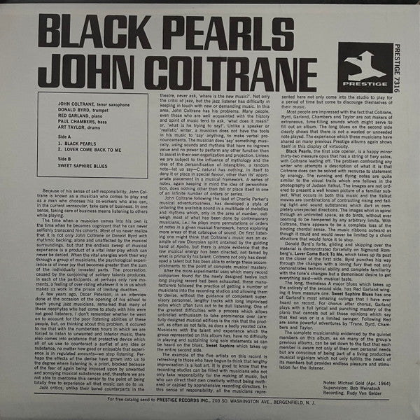 John Coltrane - Black Pearls (Vinyl, LP, Album, Reissue, Stereo) Very Good Plus (VG+) / Very Good (VG)