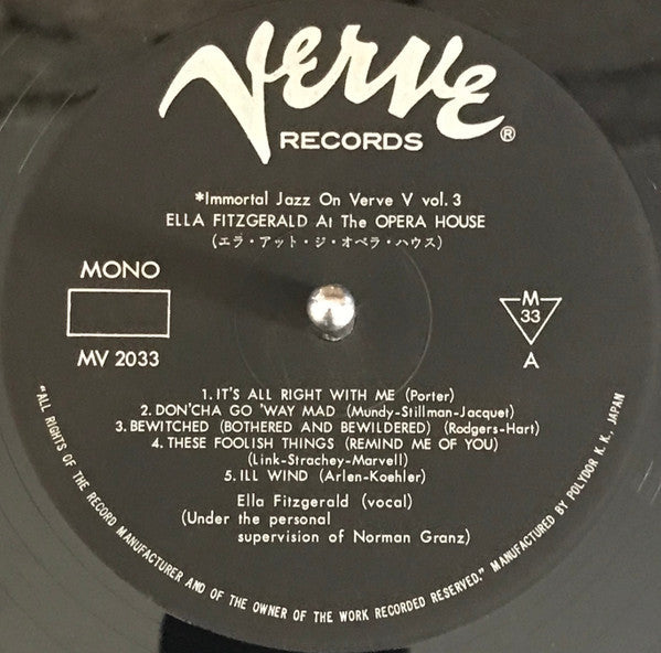 Ella Fitzgerald - Ella Fitzgerald At The Opera House (Vinyl, LP, Album, Reissue, Mono) Very Good Plus (VG+) / Very Good Plus (VG+)