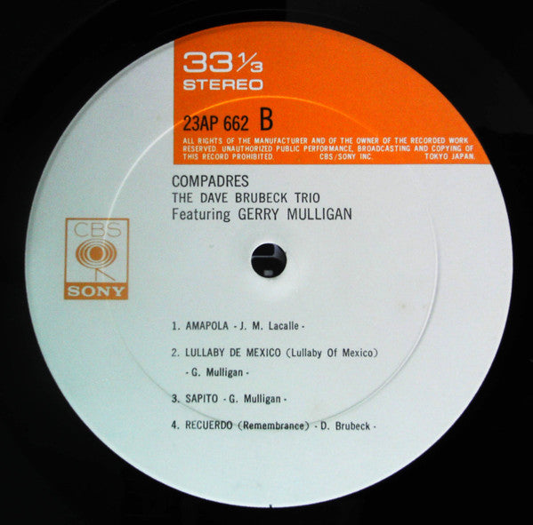 The Dave Brubeck Trio Featuring Gerry Mulligan - Compadres (Vinyl, LP, Album, Reissue) Very Good Plus (VG+) / Very Good Plus (VG+)