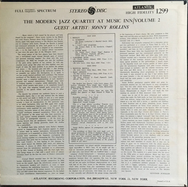 The Modern Jazz Quartet - The Modern Jazz Quartet At Music Inn / Volume 2 (Vinyl, LP, Album, Reissue, Stereo) Very Good Plus (VG+) / Very Good Plus (VG+)