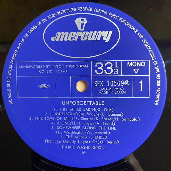 Dinah Washington - Unforgettable (Vinyl, LP, Album, Reissue, Mono) Very Good (VG) / Very Good (VG)