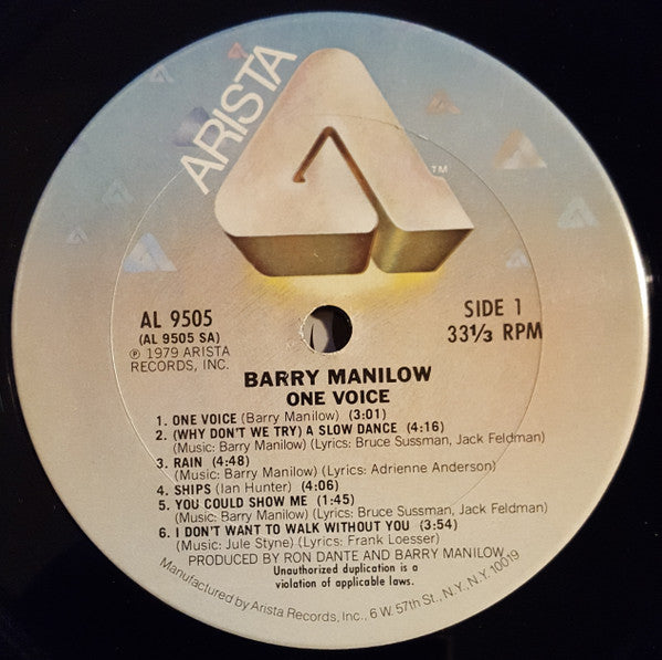 Barry Manilow - One Voice (Vinyl, LP, Album) Very Good Plus (VG+) / Very Good (VG)