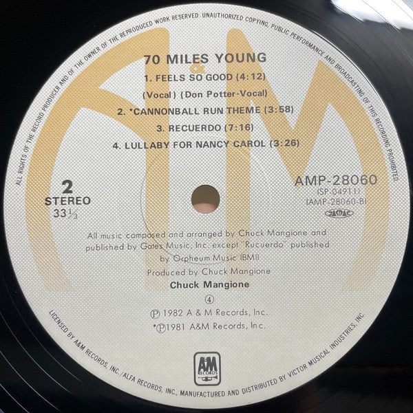 Chuck Mangione - 70 Miles Young (Vinyl, LP, Album, Stereo) Very Good Plus (VG+) / Very Good (VG)