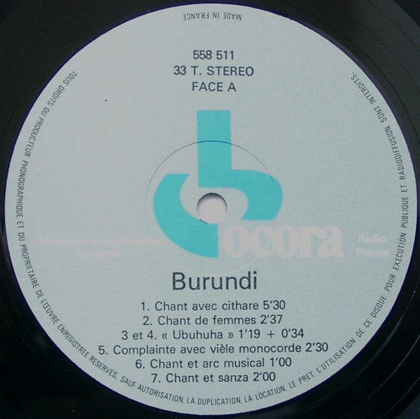 Various - Burundi - Musiques Traditionnelles (Vinyl, LP, Album, Reissue) Very Good Plus (VG+) / Very Good Plus (VG+)
