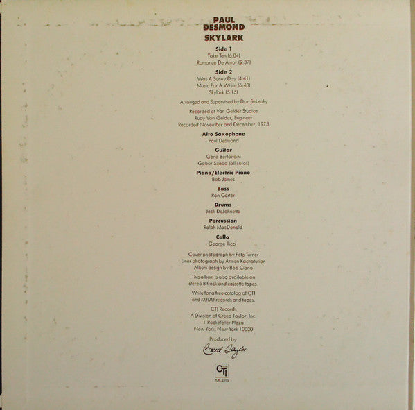 Paul Desmond - Skylark (Vinyl, LP, Album) Very Good Plus (VG+) / Good Plus (G+)