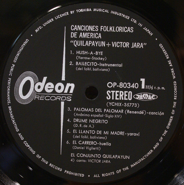 Victor Jara - Canciones Folklóricas De América (Vinyl, LP, Album, Stereo) Very Good (VG) / Very Good Plus (VG+)