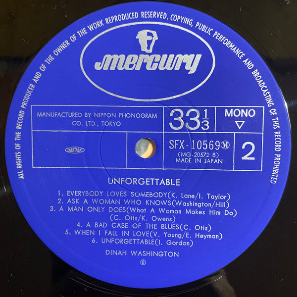 Dinah Washington - Unforgettable (Vinyl, LP, Album, Reissue, Mono) Very Good (VG) / Very Good (VG)