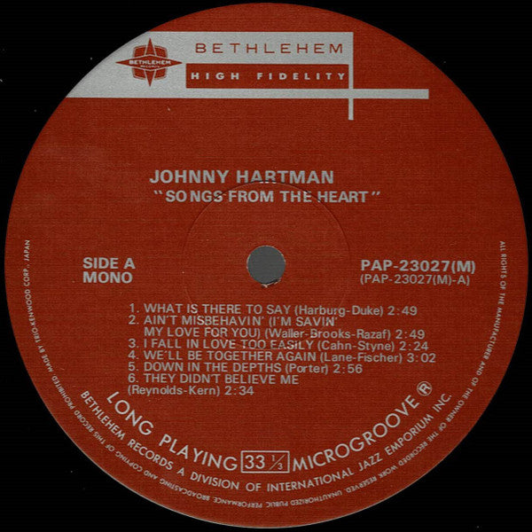 Johnny Hartman - Songs From The Heart (Vinyl, LP, Album) Very Good Plus (VG+) / Very Good (VG)