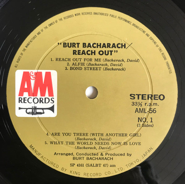 Burt Bacharach - Reach Out (Vinyl, LP, Album, Stereo) Very Good Plus (VG+) / Very Good (VG)