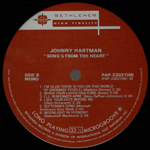 Johnny Hartman - Songs From The Heart (Vinyl, LP, Album) Very Good Plus (VG+) / Very Good (VG)