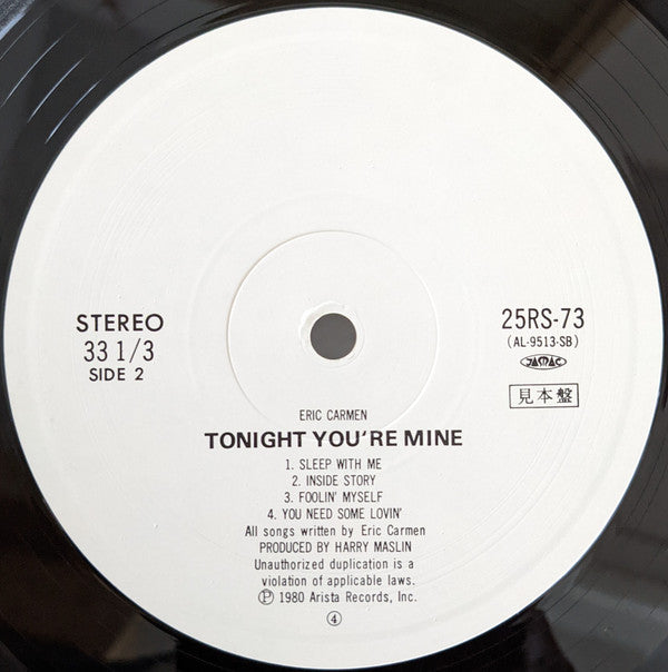 Eric Carmen - Tonight You're Mine (Vinyl, LP, Album, Promo) Very Good Plus (VG+) / Very Good Plus (VG+)