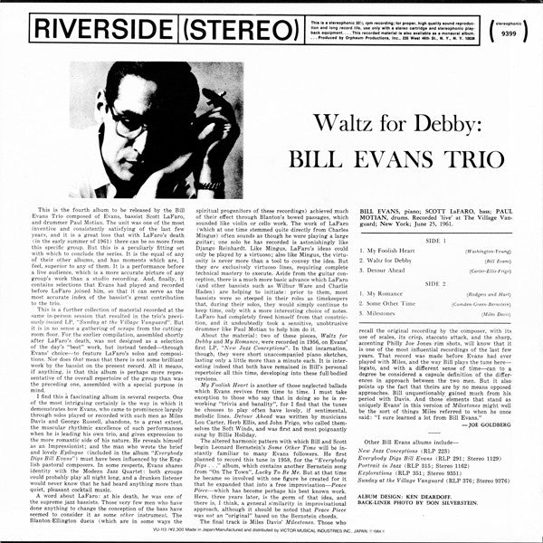 The Bill Evans Trio - Waltz For Debby (Vinyl, LP, Album, Reissue, Stereo) Very Good (VG) / Very Good (VG)