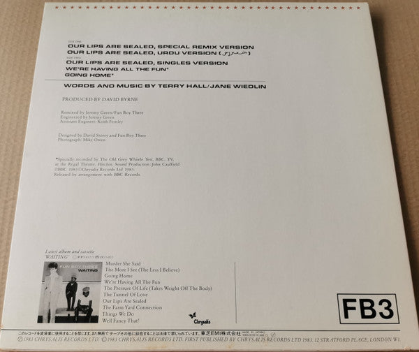 Fun Boy Three - Our Lips Are Sealed (Vinyl, 12", 33 ⅓ RPM, Promo, Stereo) Very Good Plus (VG+) / Very Good Plus (VG+)
