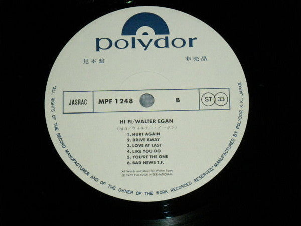 Walter Egan - Hi Fi (Vinyl, LP, Album, Promo) Very Good Plus (VG+) / Very Good Plus (VG+)