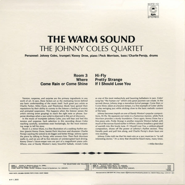 Johnny Coles Quartet - The Warm Sound (Vinyl, LP, Album, Reissue, Stereo) Very Good (VG) / Very Good (VG)