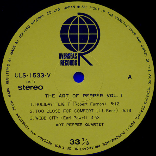 Art Pepper Quartet - The Art Of Pepper Vol. 1 (Vinyl, LP, Album, Reissue, Stereo) Very Good Plus (VG+) / Very Good Plus (VG+)