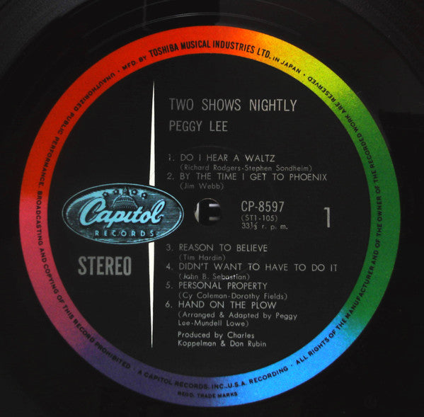 Peggy Lee - 2 Shows Nightly (Vinyl, LP, Album) Very Good Plus (VG+) / Very Good Plus (VG+)