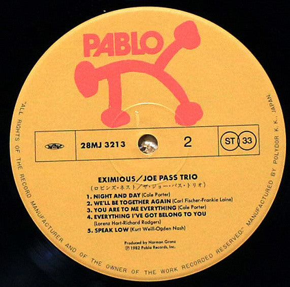 The Joe Pass Trio - Eximious (Vinyl, LP, Album) Very Good Plus (VG+) / Very Good Plus (VG+)
