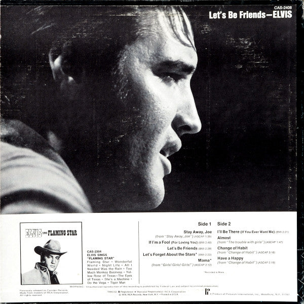 Elvis Presley - Let's Be Friends (Vinyl, LP, Compilation, Reissue, Stereo, Mono) Very Good (VG) / Very Good (VG)