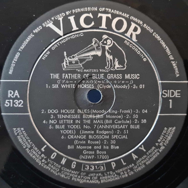 Bill Monroe & His Blue Grass Boys - The Father Of Bluegrass Music (Vinyl, LP, Compilation, Mono) Very Good (VG) / Very Good (VG)
