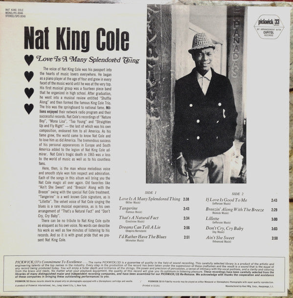 Nat King Cole - Love Is A Many Splendored Thing (Vinyl, LP, Compilation, Stereo) Very Good (VG) / Very Good (VG)