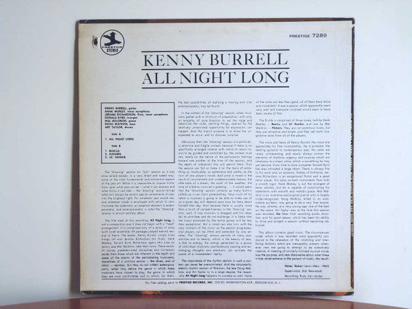 Kenny Burrell - All Night Long (Vinyl, LP, Album, Reissue, Remastered, Stereo) Good Plus (G+) / Very Good (VG)