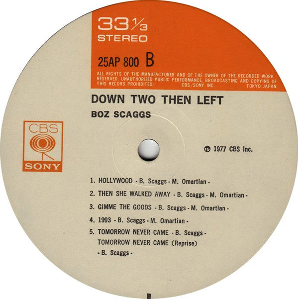 Boz Scaggs - Down Two Then Left (Vinyl, LP, Album, Repress) Very Good (VG) / Very Good Plus (VG+)