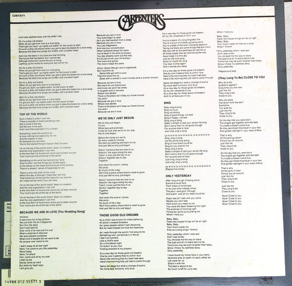Carpenters - Yesterday Once More (2xVinyl, LP, Compilation, Promo, Reissue) Very Good Plus (VG+) / Very Good Plus (VG+)