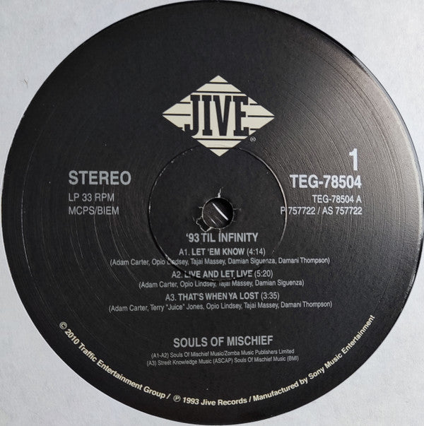 Souls Of Mischief - 93 'Til Infinity (2xVinyl, LP, Album, Reissue, Remastered) Very Good Plus (VG+) / Very Good Plus (VG+)