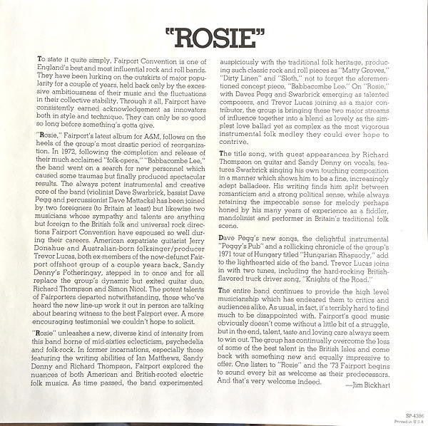Fairport Convention - Rosie (Vinyl, LP, Album) Very Good (VG) / Very Good Plus (VG+)