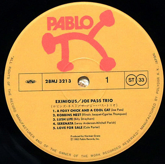 The Joe Pass Trio - Eximious (Vinyl, LP, Album) Very Good Plus (VG+) / Very Good Plus (VG+)